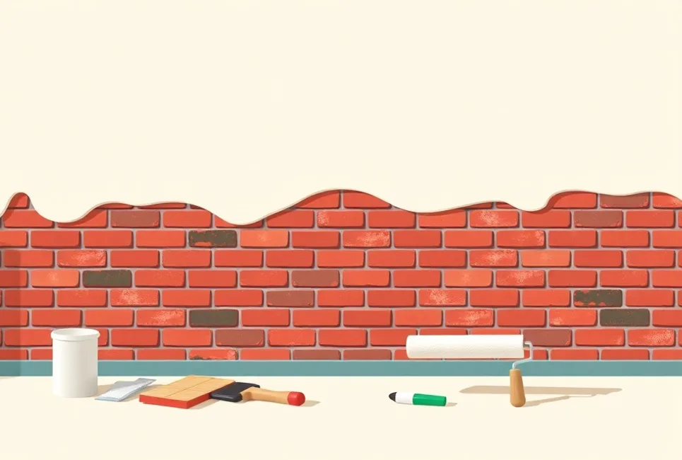 Outils de peinture disposés dans l'ordre des étapes du chantier
