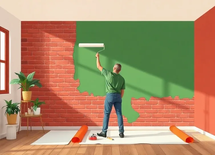 Peintre appliquant la peinture au rouleau sur un mur de salon